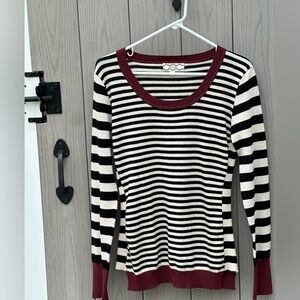 Pink Rose Striped Light Sweater with Burgundy Accents
